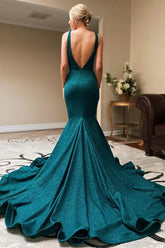 Mermaid V-neck Prom Dresses With Slit, Evening Gowns